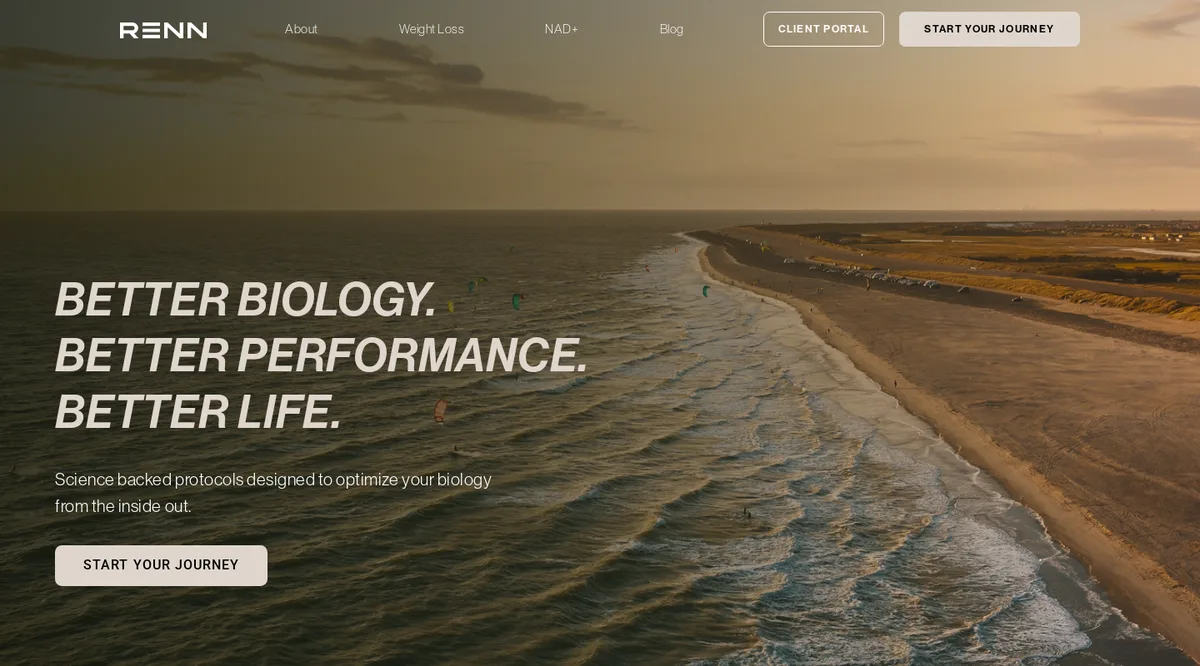 RENN longevity and NAD+ clinic homepage